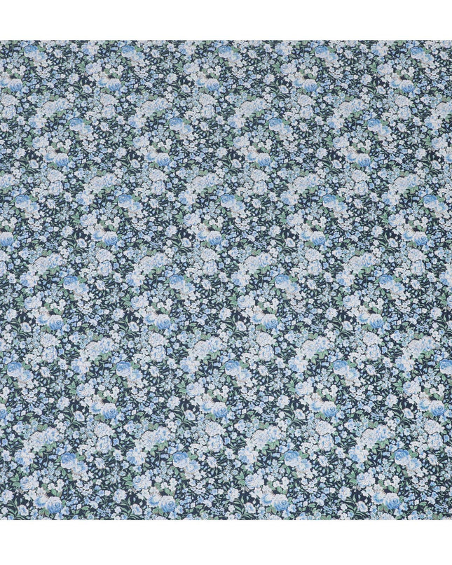 Midnight Blossom Cotton Lawn Fabric - Deep Blue Digital Floral Print, 110 cm Wide - Buy Online for Chic Creations-D18135