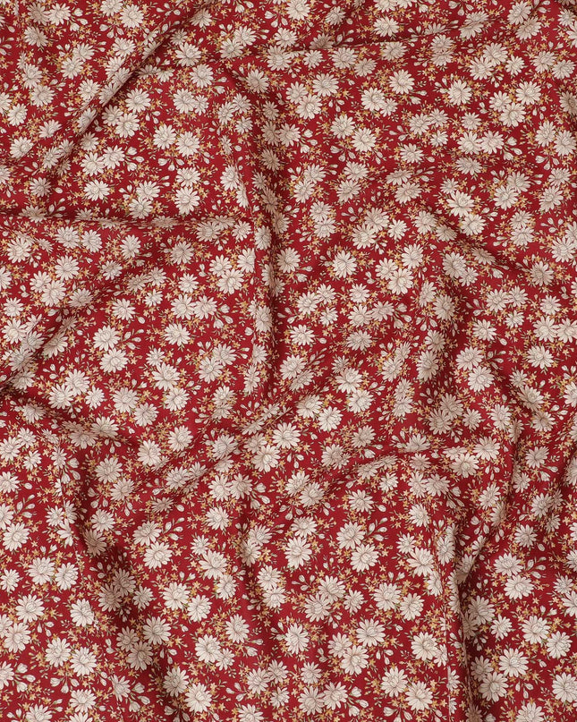 Crimson Daisy Delight Cotton Lawn Fabric - Vibrant Digital Print, 110 cm Wide - Shop Online for Bold Fashion Statements-D18138 Regal Fabrics