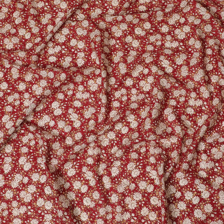 Crimson Daisy Delight Cotton Lawn Fabric - Vibrant Digital Print, 110 cm Wide - Shop Online for Bold Fashion Statements-D18138