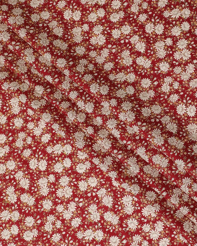 Crimson Daisy Delight Cotton Lawn Fabric - Vibrant Digital Print, 110 cm Wide - Shop Online for Bold Fashion Statements-D18138 Regal Fabrics
