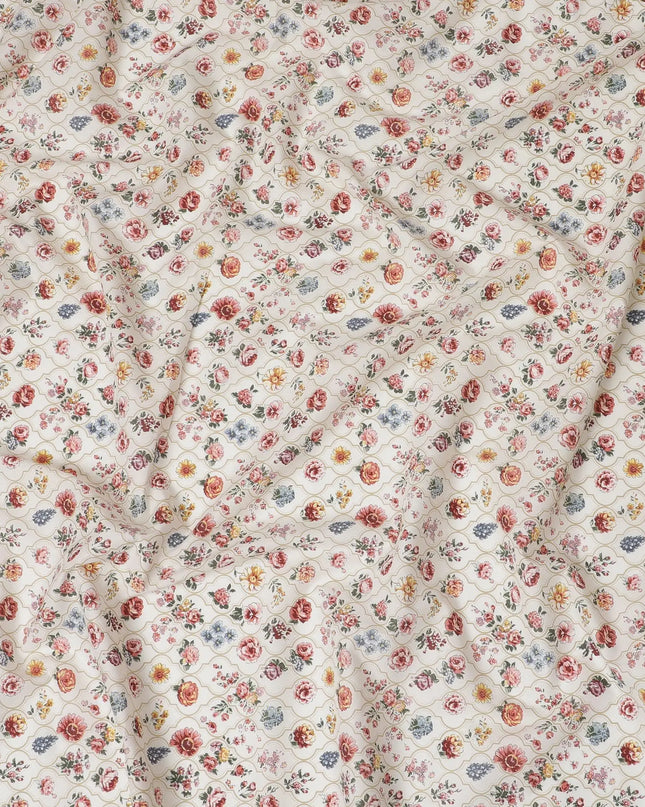 Premium Cotton Lawn Fabric - Multicolor Floral Digital Print, 110cm Wide - Buy in Meters Online-D18140 Regal Fabrics