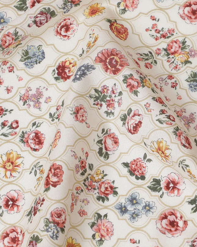 Premium Cotton Lawn Fabric - Multicolor Floral Digital Print, 110cm Wide - Buy in Meters Online-D18140 Regal Fabrics