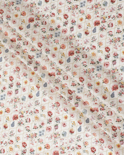 Premium Cotton Lawn Fabric - Multicolor Floral Digital Print, 110cm Wide - Buy in Meters Online-D18140 Regal Fabrics