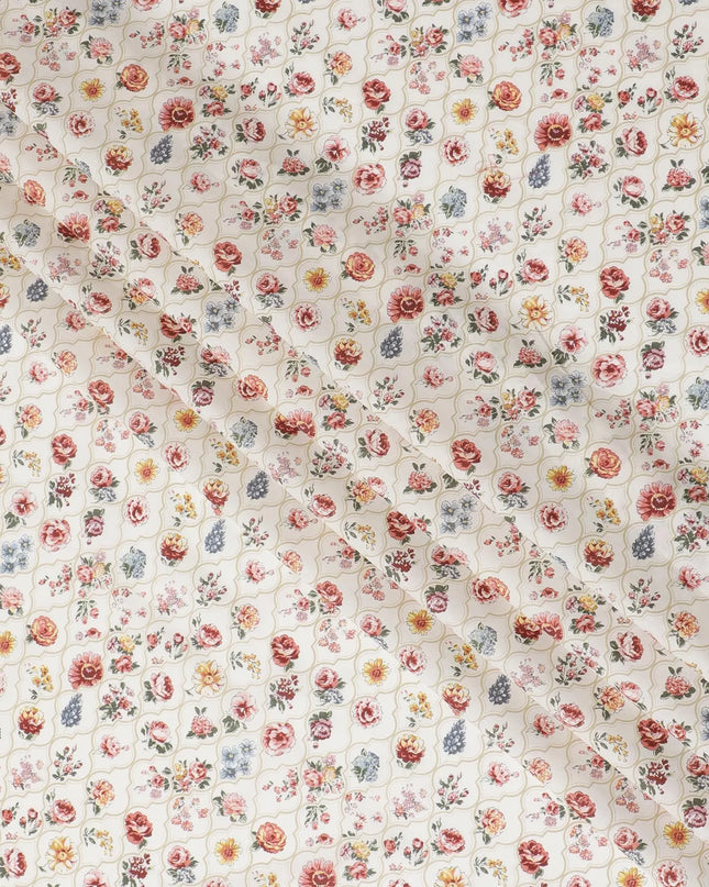 Premium Cotton Lawn Fabric - Multicolor Floral Digital Print, 110cm Wide - Buy in Meters Online-D18140 Regal Fabrics