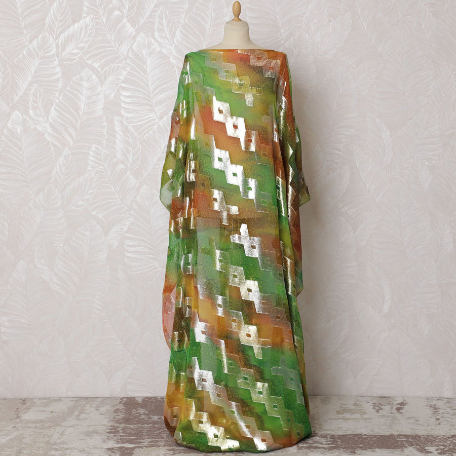 Vibrant Traditional Somali Dirac Fabric - 140cm Width, 3.5 Mtrs Length - Lush Green & Autumn Hues, Buy Online-D18187