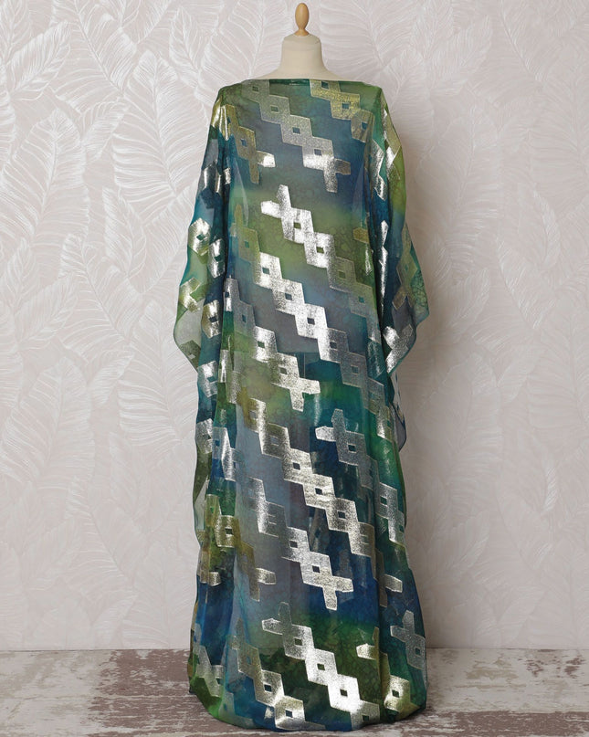 Shop Exclusive: Enchanted Forest Silk Chiffon Dirac Fabric with Metallic Lurex, 140cm Width, 3.5 Mtrs piece - Buy Online-D18189