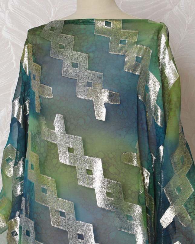Shop Exclusive: Enchanted Forest Silk Chiffon Dirac Fabric with Metallic Lurex, 140cm Width, 3.5 Mtrs piece - Buy Online-D18189