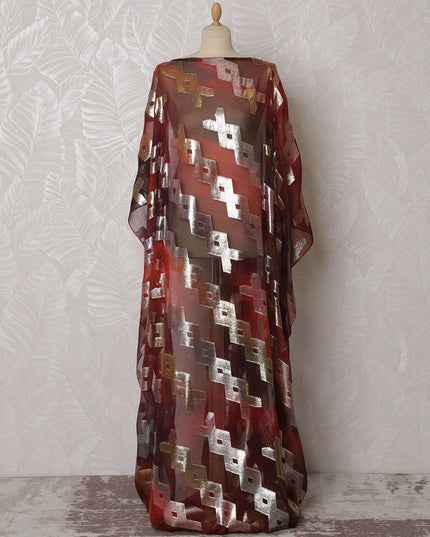 Elegant Maroon Silk Chiffon Dirac Fabric with Metallic Lurex - 140cm Wide, 3.5 Mtrs Piece - Shop Online-D18190