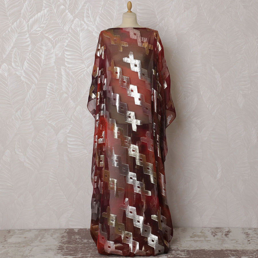 Elegant Maroon Silk Chiffon Dirac Fabric with Metallic Lurex - 140cm Wide, 3.5 Mtrs Piece - Shop Online-D18190