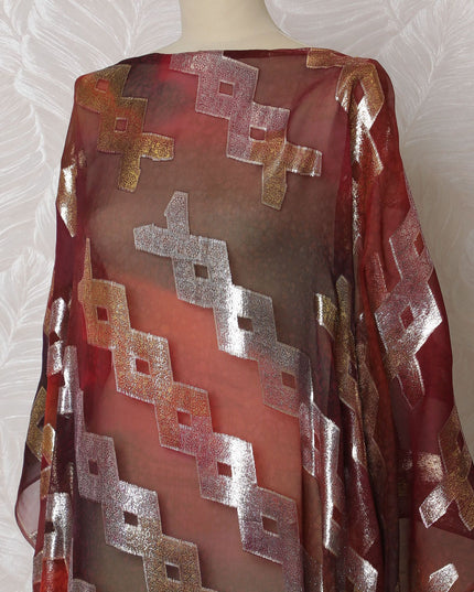 Elegant Maroon Silk Chiffon Dirac Fabric with Metallic Lurex - 140cm Wide, 3.5 Mtrs Piece - Shop Online-D18190