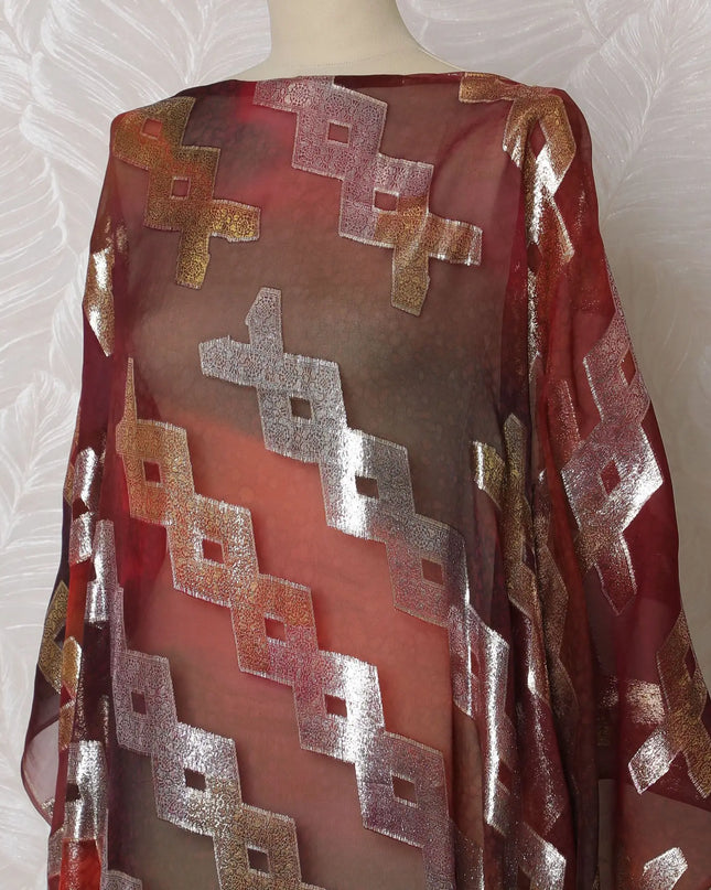 Elegant Maroon Silk Chiffon Dirac Fabric with Metallic Lurex - 140cm Wide, 3.5 Mtrs Piece - Shop Online-D18190 Regal Fabrics