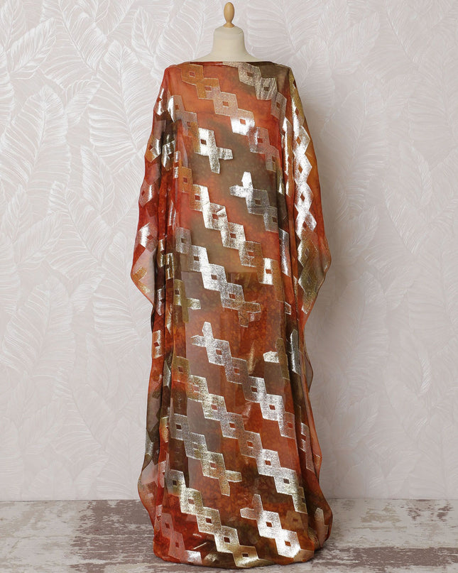 Autumnal Elegance Pure Silk Chiffon Dirac Fabric with Metallic Lurex - 140cm Width, 3.5 Mtrs piece - Buy Online-D18191
