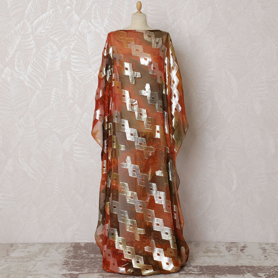 Autumnal Elegance Pure Silk Chiffon Dirac Fabric with Metallic Lurex - 140cm Width, 3.5 Mtrs piece - Buy Online-D18191