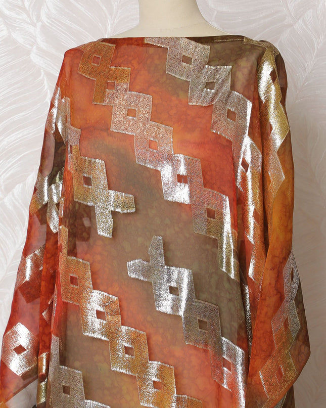 Autumnal Elegance Pure Silk Chiffon Dirac Fabric with Metallic Lurex - 140cm Width, 3.5 Mtrs piece - Buy Online-D18191