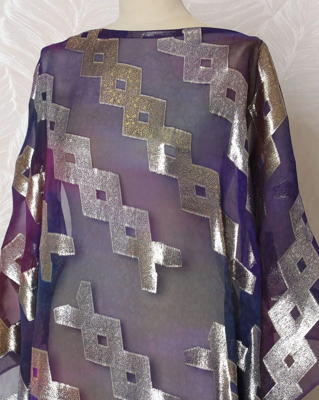 Mystic Midnight Pure Silk Chiffon Dirac Fabric with Metallic Lurex - 140cm Wide, 3.5 Mtrs Length - Shop Online-D18192 Regal Fabrics