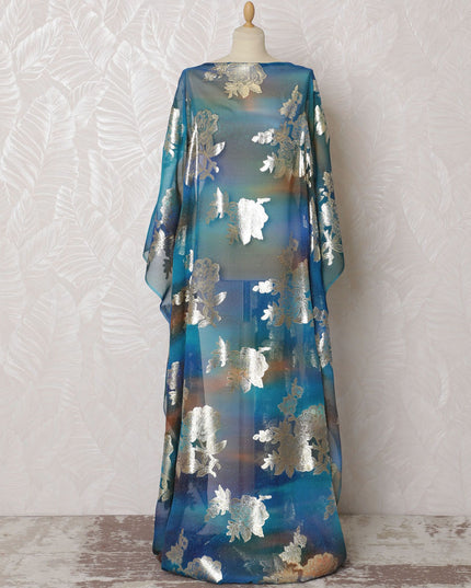 Oceanic Opulence Silk Chiffon Dirac Fabric with Metallic Lurex - 140cm Width , 3.5Mtrs Length  - Shop Online-D18193