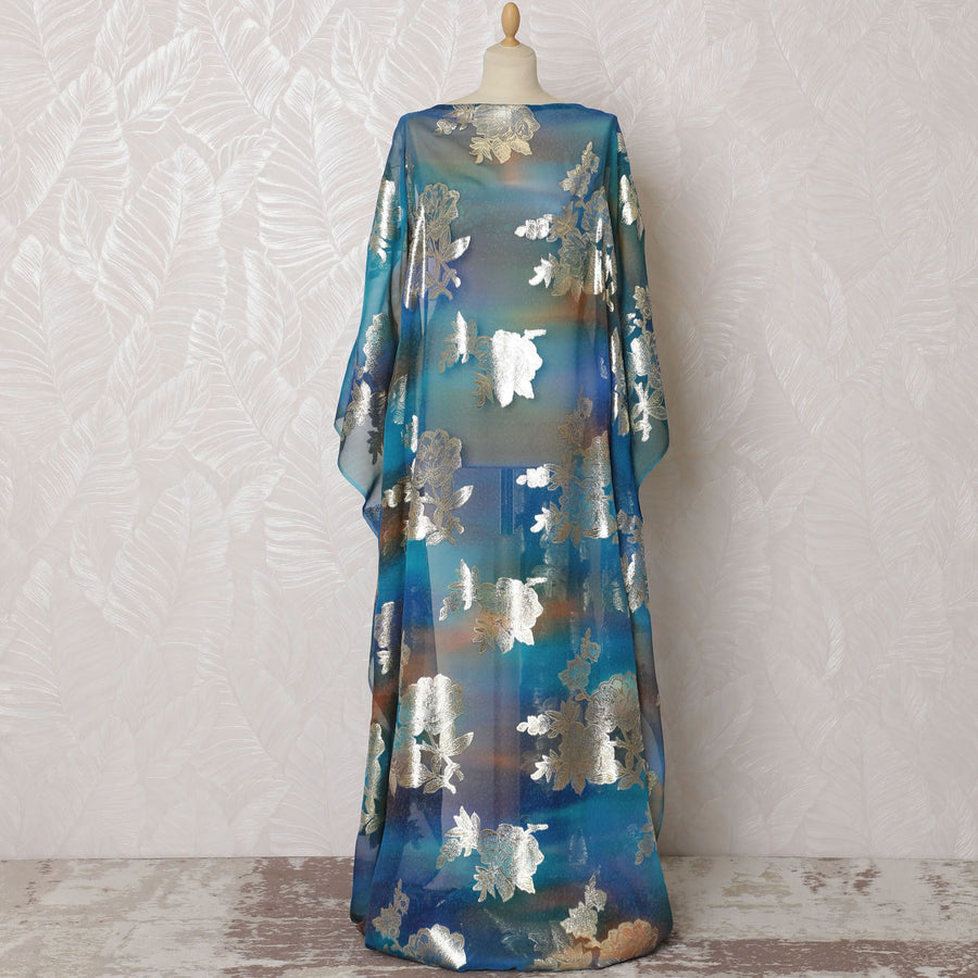 Oceanic Opulence Silk Chiffon Dirac Fabric with Metallic Lurex - 140cm Width , 3.5Mtrs Length  - Shop Online-D18193