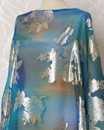 Oceanic Opulence Silk Chiffon Dirac Fabric with Metallic Lurex - 140cm Width , 3.5Mtrs Length  - Shop Online-D18193