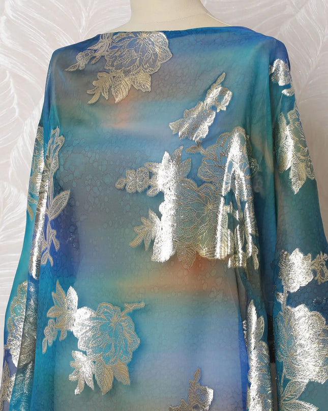 Oceanic Opulence Silk Chiffon Dirac Fabric with Metallic Lurex - 140cm Width , 3.5Mtrs Length  - Shop Online-D18193 Regal Fabrics