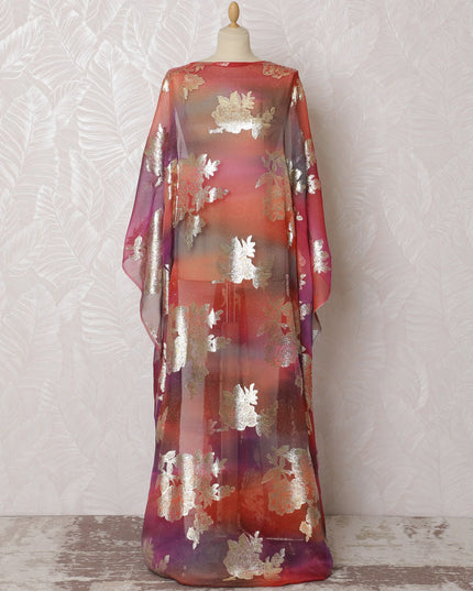 Sunset Bloom Pure Silk Chiffon Dirac Fabric with Metallic Lurex - 140cm Width, 3.5 Mtrs Length - Buy Online-D18194 Regal Fabrics
