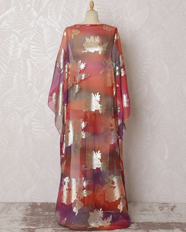 Sunset Bloom Pure Silk Chiffon Dirac Fabric with Metallic Lurex - 140cm Width, 3.5 Mtrs Length - Buy Online-D18194