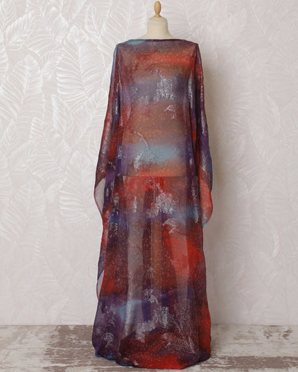 Cosmic Dusk Pure Silk Chiffon Dirac Fabric with Metallic Lurex - 140cm Wide, 3.5 Mtrs Length - Shop Online-D18195