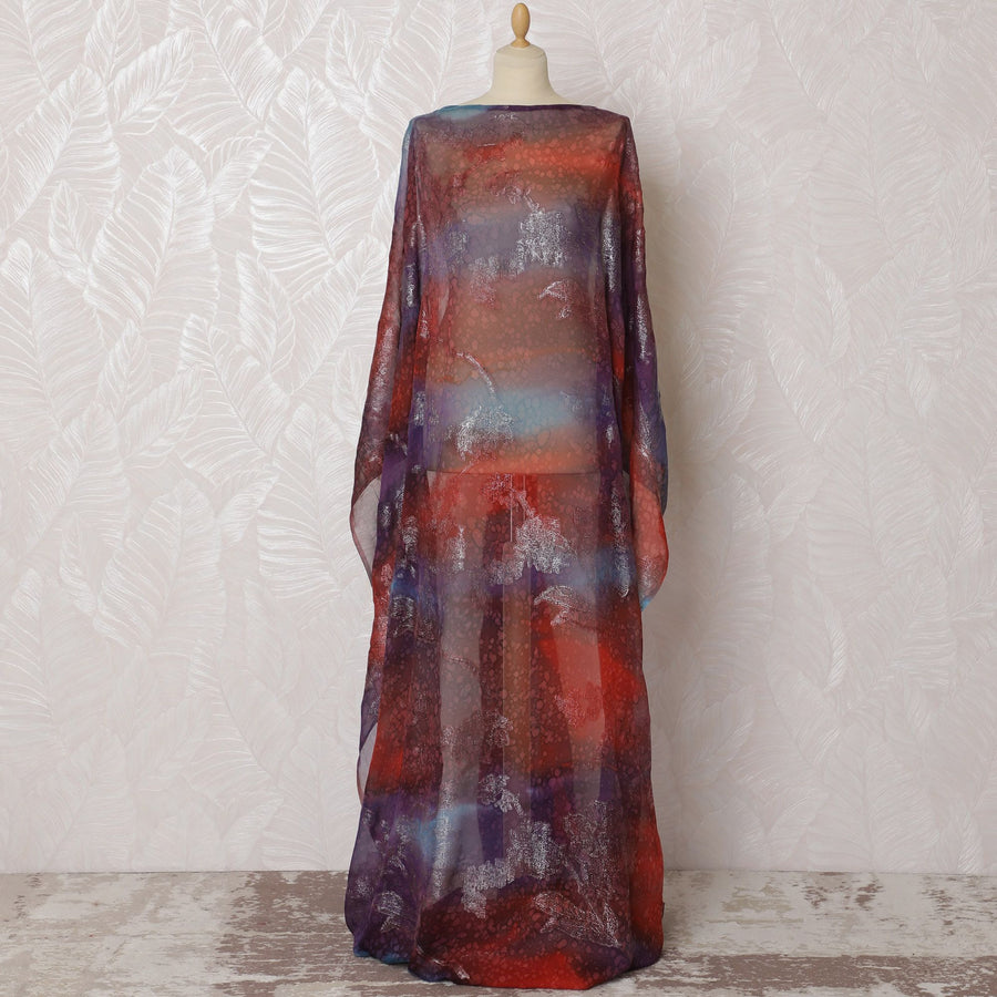 Cosmic Dusk Pure Silk Chiffon Dirac Fabric with Metallic Lurex - 140cm Wide, 3.5 Mtrs Length - Shop Online-D18195