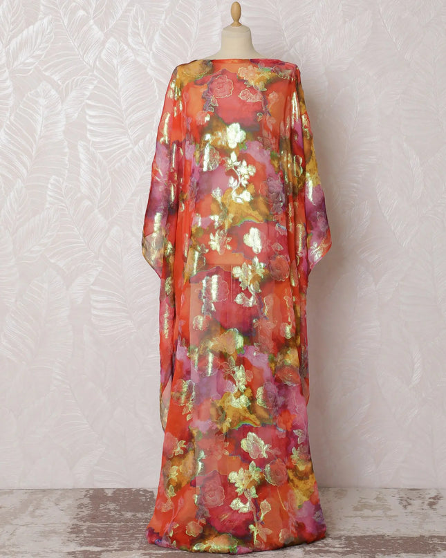 Floral Fiesta Pure Silk Chiffon Dirac Fabric with Metallic Lurex - 140cm W, 3.5Mtrs Length - Purchase Online-D18197 Regal Fabrics