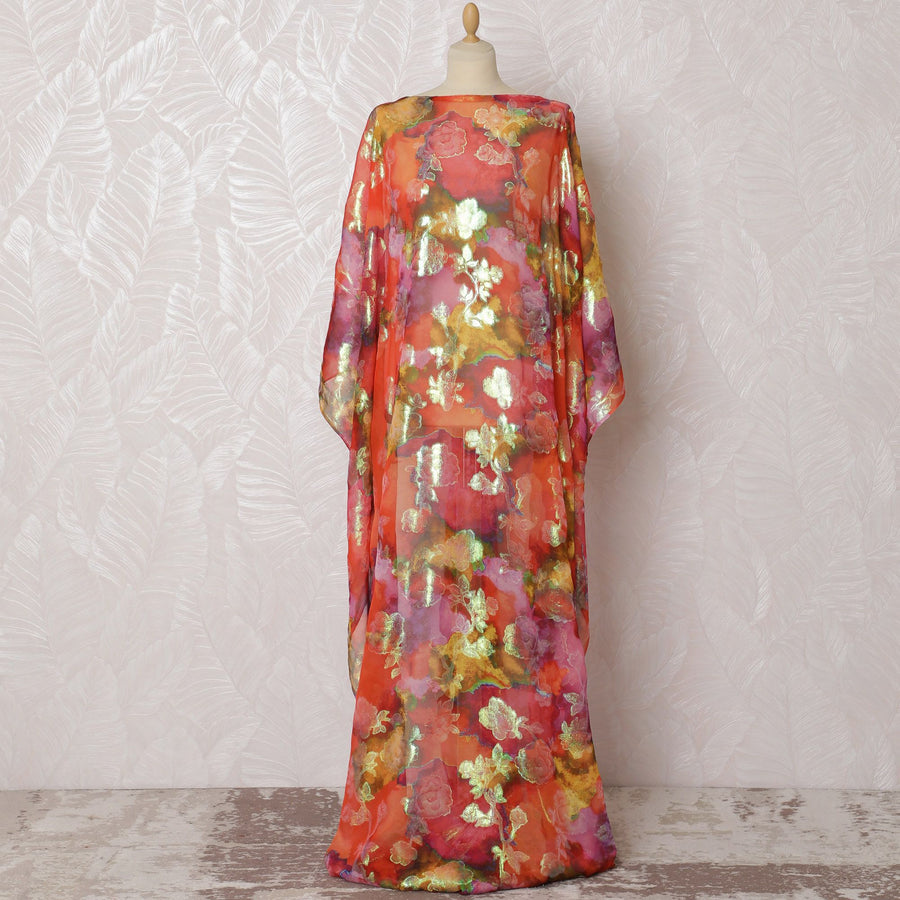 Floral Fiesta Pure Silk Chiffon Dirac Fabric with Metallic Lurex - 140cm W, 3.5Mtrs Length - Purchase Online-D18197