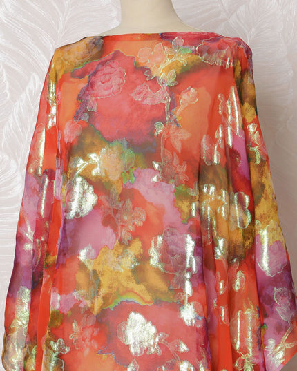 Floral Fiesta Pure Silk Chiffon Dirac Fabric with Metallic Lurex - 140cm W, 3.5Mtrs Length - Purchase Online-D18197