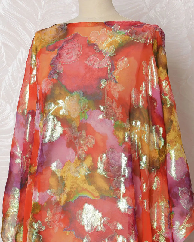Floral Fiesta Pure Silk Chiffon Dirac Fabric with Metallic Lurex - 140cm W, 3.5Mtrs Length - Purchase Online-D18197 Regal Fabrics