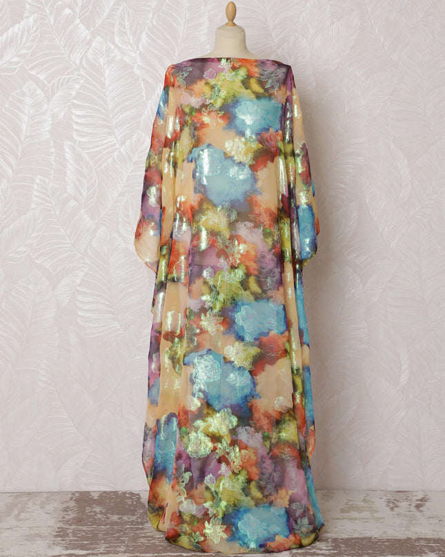 Impressionist Garden Pure Silk Chiffon Dirac Fabric with Metallic Lurex - 140cm Width, 3.5 Mtrs Length - Buy Online-D18198