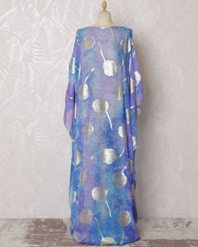 Starry Night Pure Silk Chiffon Dirac Fabric with Metallic Lurex - 140cm Wide, 3.5 Mtrs Long - Buy Online-D18199