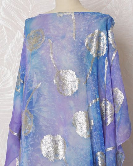 Starry Night Pure Silk Chiffon Dirac Fabric with Metallic Lurex - 140cm Wide, 3.5 Mtrs Long - Buy Online-D18199 Regal Fabrics