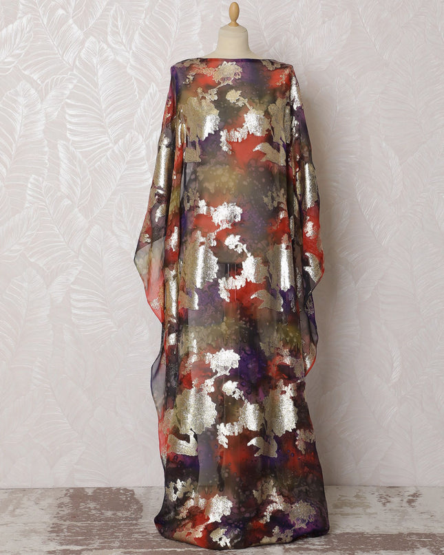 Autumn Twilight Pure Silk Chiffon Dirac Fabric with Metallic Lurex - 140cm Wide, 3.5 Mtrs Length - Shop Online-D18202