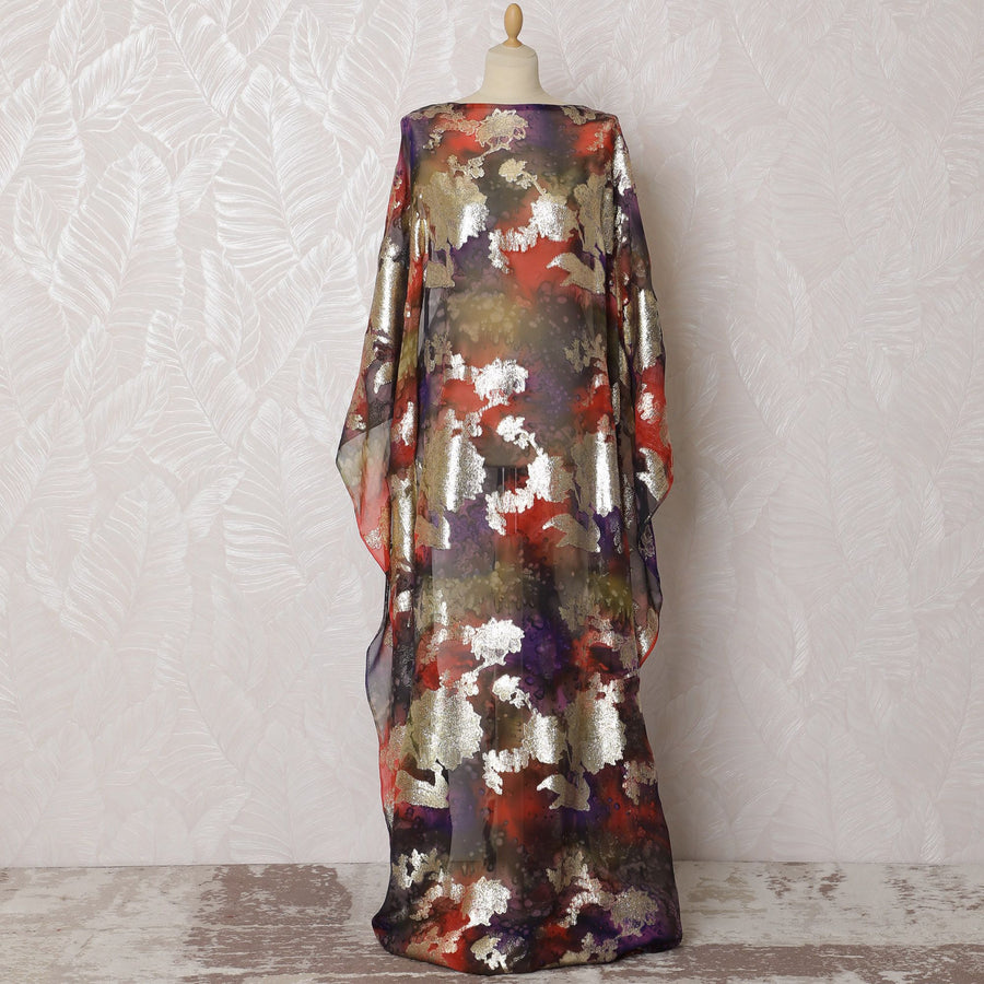 Autumn Twilight Pure Silk Chiffon Dirac Fabric with Metallic Lurex - 140cm Wide, 3.5 Mtrs Length - Shop Online-D18202