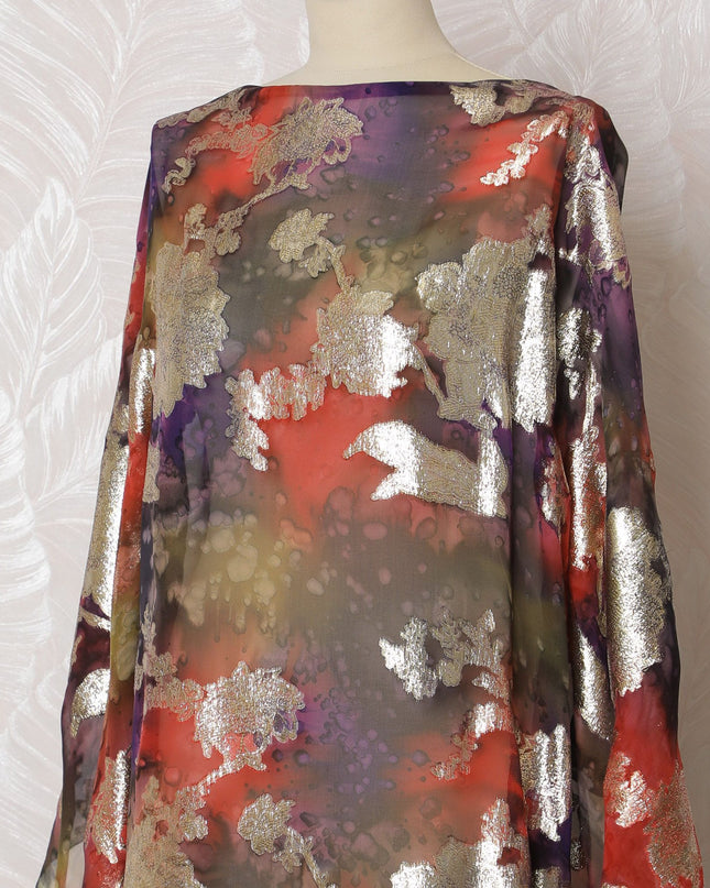 Autumn Twilight Pure Silk Chiffon Dirac Fabric with Metallic Lurex - 140cm Wide, 3.5 Mtrs Length - Shop Online-D18202