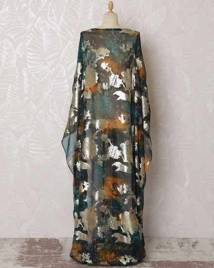 Mystical Forest Pure Silk Chiffon Dirac Fabric with Metallic Lurex - 140cm Wide, 3.5 Mtrs Length - Buy Online-D18203 Regal Fabrics