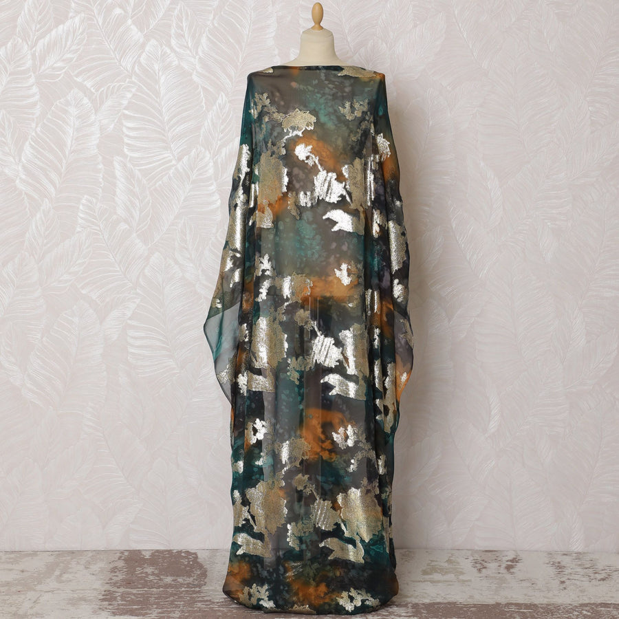 Mystical Forest Pure Silk Chiffon Dirac Fabric with Metallic Lurex - 140cm Wide, 3.5 Mtrs Length - Buy Online-D18203 Regal Fabrics