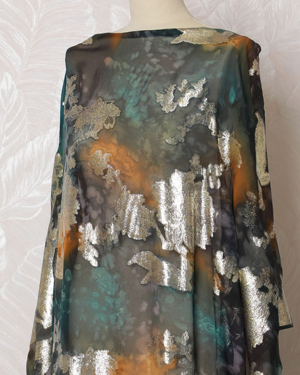 Mystical Forest Pure Silk Chiffon Dirac Fabric with Metallic Lurex - 140cm Wide, 3.5 Mtrs Length - Buy Online-D18203 Regal Fabrics