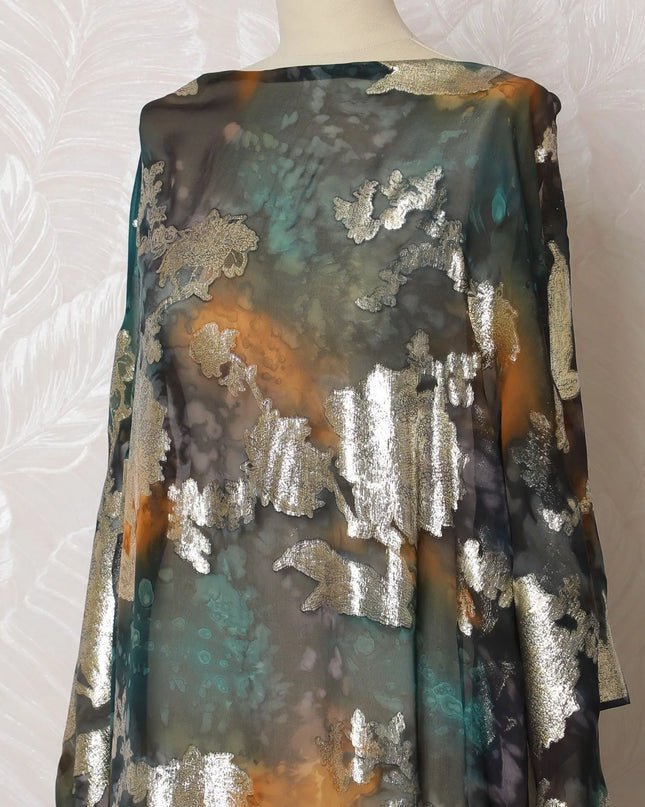 Mystical Forest Pure Silk Chiffon Dirac Fabric with Metallic Lurex - 140cm Wide, 3.5 Mtrs Length - Buy Online-D18203 Regal Fabrics