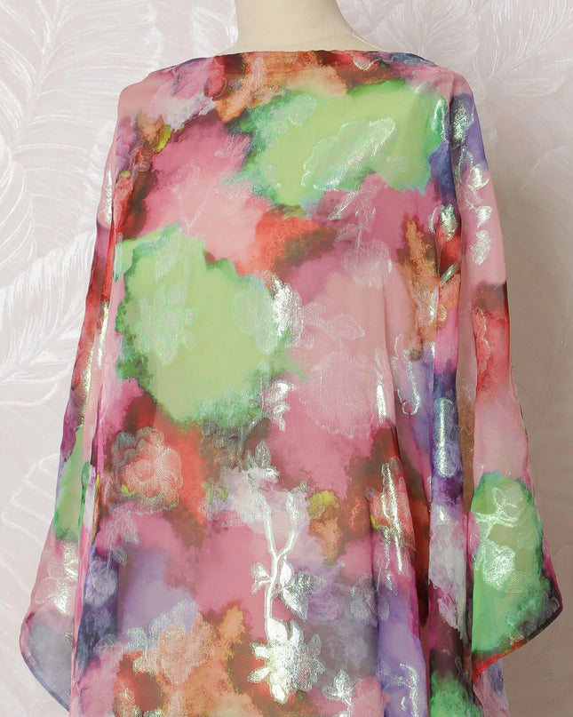 Exotic Floral Silk Chiffon Dirac Fabric with Lurex - 140cm, 3.5 Mtrs Piece - Shop Online-D18205 Regal Fabrics