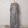 Elegant Smokey Grey Silk Chiffon Dirac Fabric with Blue Lurex Floral Patterns - 140cm x 3.5 Mtrs Length - Buy Online-D18208 Regal Fabrics