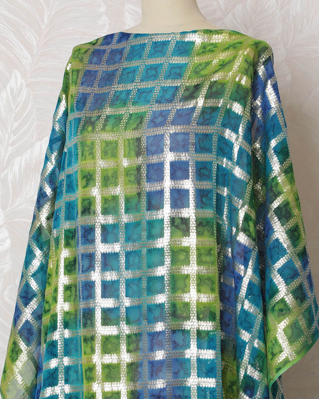 قماش ديراك من الشيفون الحريري ذو اللون الهندسي مع اللوريكس - طول 140 سم × 3.5 متر - تسوق عبر الإنترنت-D18209