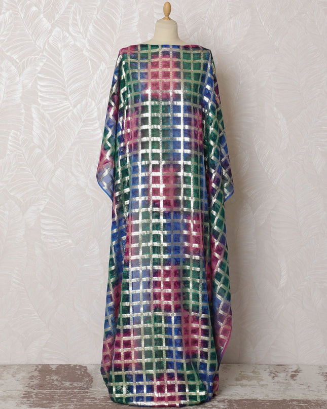 Artisanal Checkered Rainbow Silk Chiffon Dirac Fabric with Lurex - 140cm x 3.5 Mtrs Length - Purchase Online-D18211