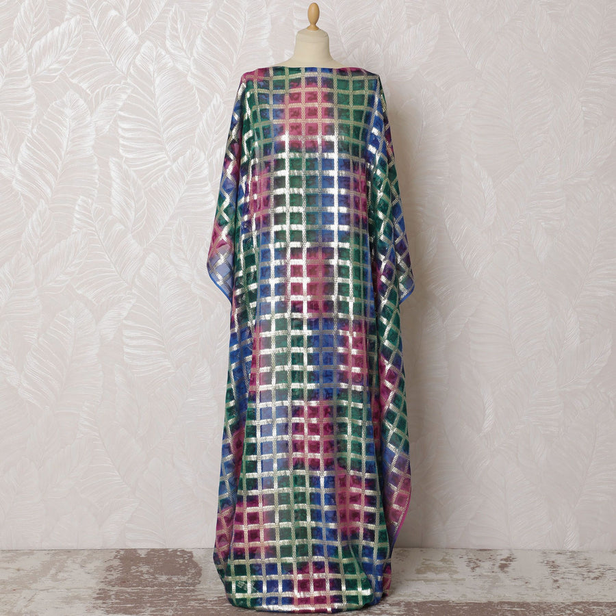 Artisanal Checkered Rainbow Silk Chiffon Dirac Fabric with Lurex - 140cm x 3.5 Mtrs Length - Purchase Online-D18211