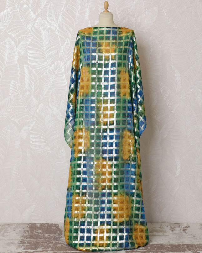 Luminous Gold and Emerald Silk Chiffon Dirac Fabric with Lurex - 140cm x 3.5 Mtrs Length - Shop Online-D18212