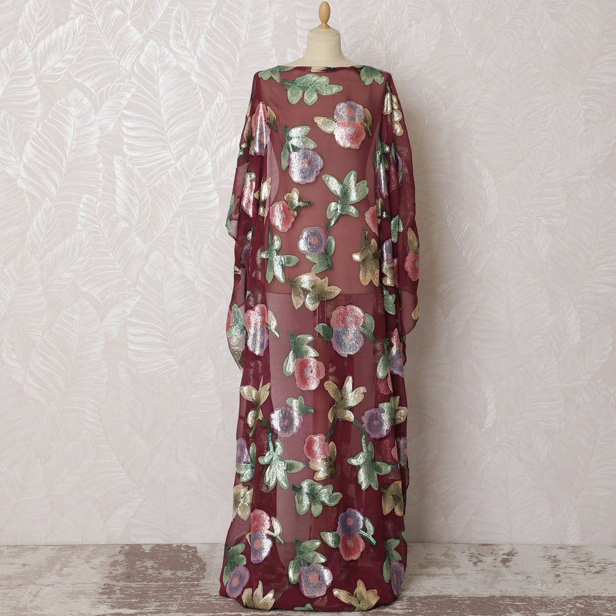 Classic Rose Garden Silk Chiffon Dirac Fabric with Metallic Lurex - 140cm x 3.5 Mtrs Length - Shop Online-D18216