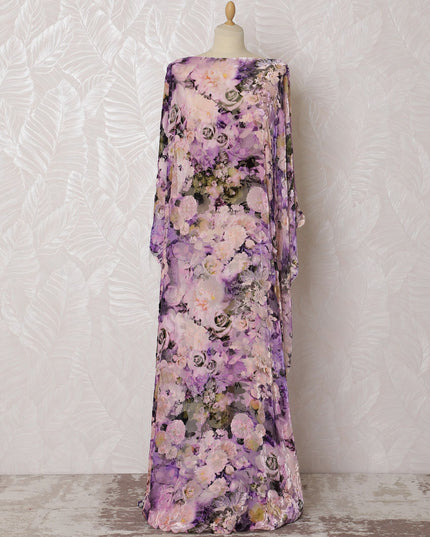 Lavender Garden Silk Chiffon Velvet Dirac Fabric - 140cm Wide - Italian Crafted - 3.5 Meters Piece -D18291