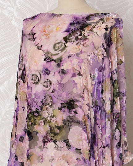 Lavender Garden Silk Chiffon Velvet Dirac Fabric - 140cm Wide - Italian Crafted - 3.5 Meters Piece -D18291